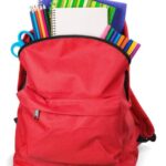 Red School Backpack on background.